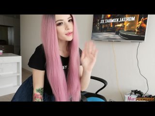 pink licks cum off her fingers